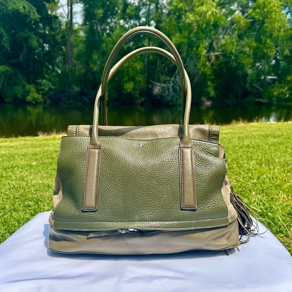 DVF Diane Von Furstenberg Harper Laurel Leather 2Tone Camo Green Shoulder Bag - Picture 5 of 16